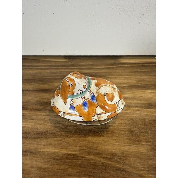 ✨Vintage ✨Japanese Kutani Porcelain Dog Figurine Lidded Trinket Box Hand Painted - Picture 1 of 6